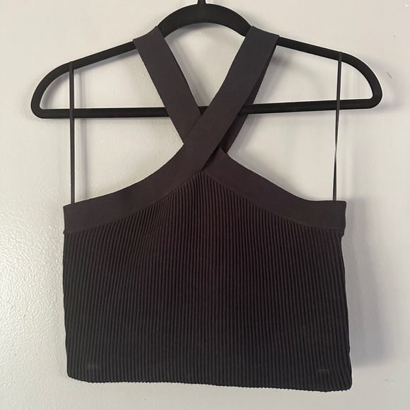 Love Tree Tops - Love Tree Ribbed Crossover Halter Crop Top | Black